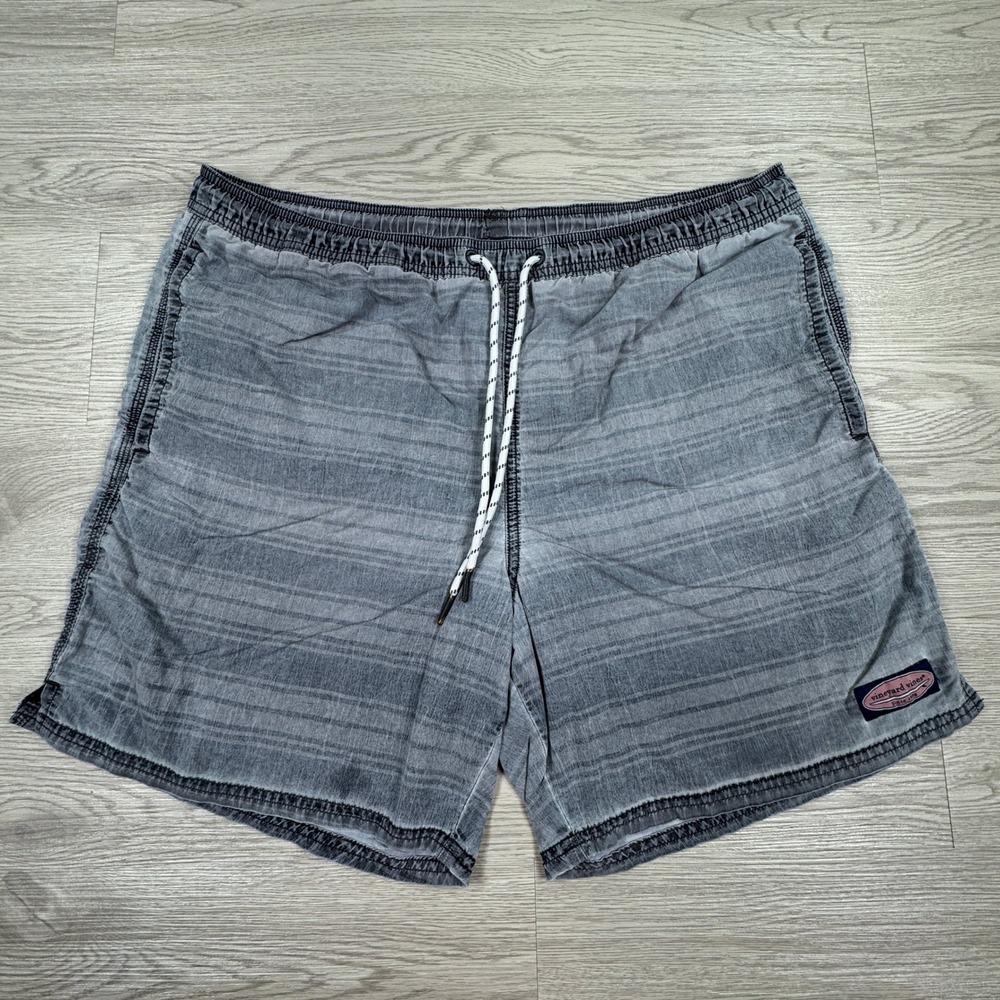 Vineyard Vines Mens Swim Trunks Gray Large Striped Board Shorts‎ Drawstring